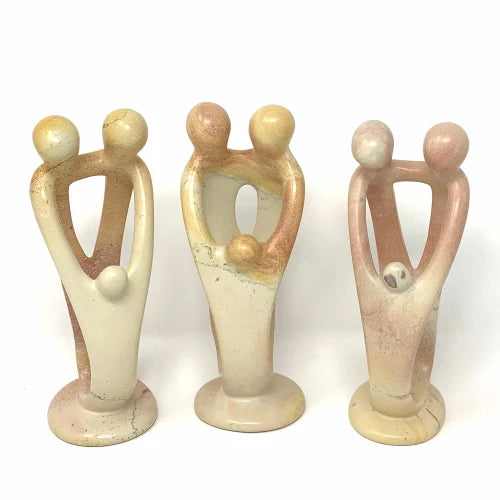 Natural 8-inch Tall Soapstone Family Sculpture - 2 Parents 1 Child - Smolart