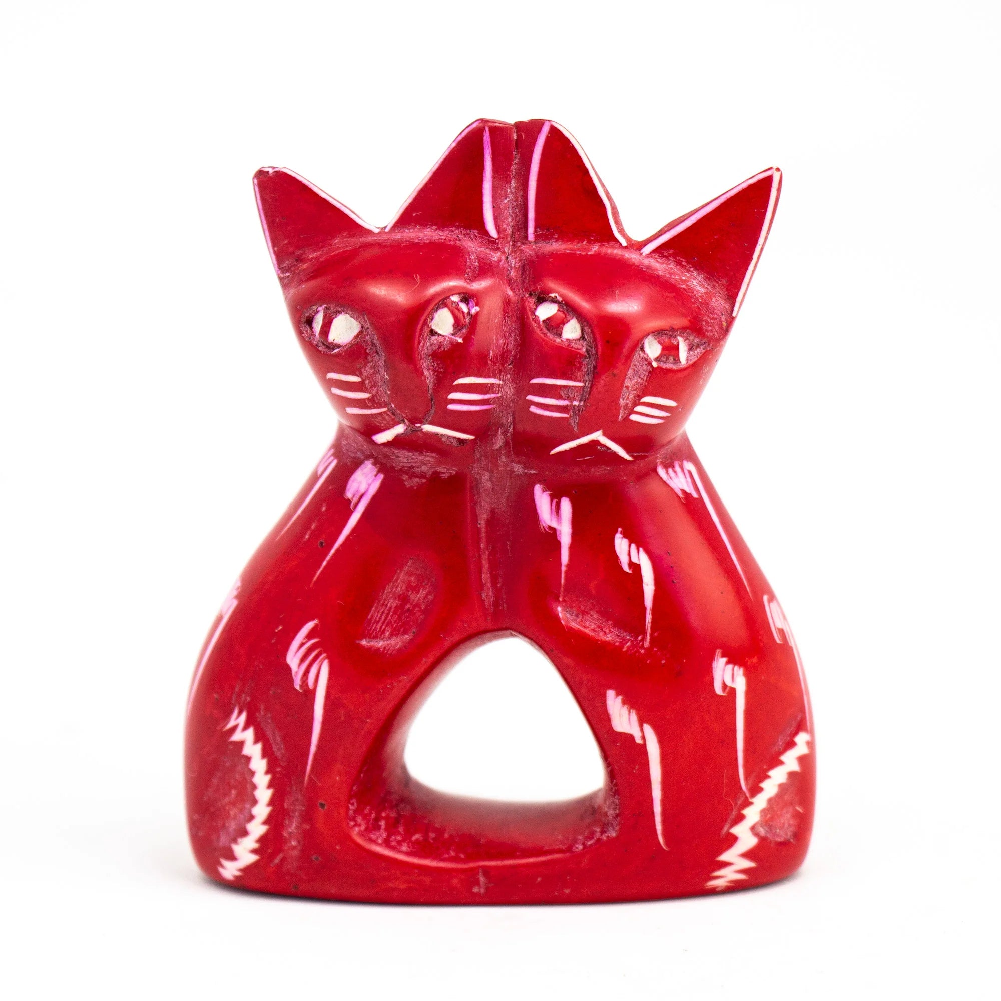 Handcrafted 4-inch Soapstone Love Cats Sculpture in Brick - Smolart