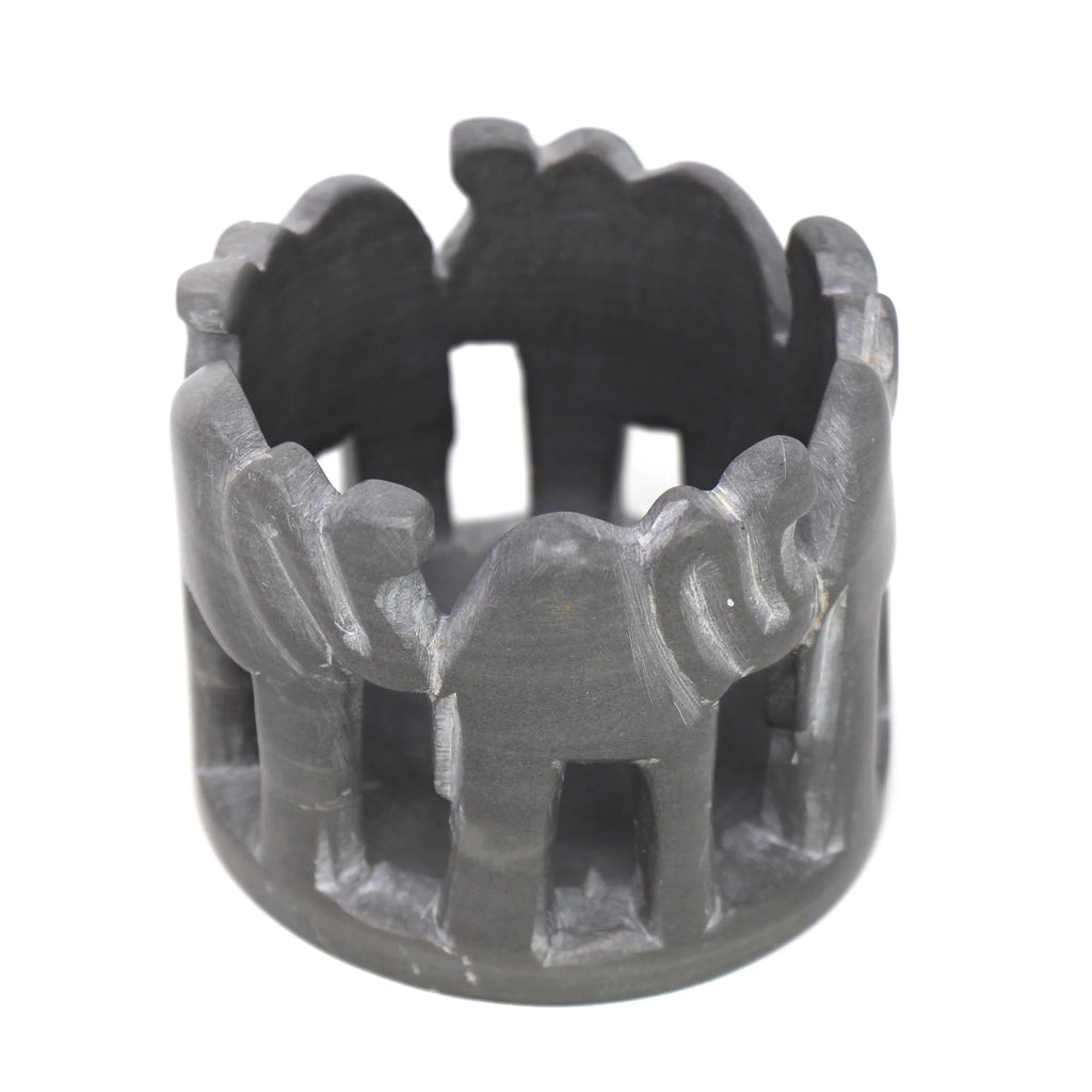 Circle of Elephants Soapstone Sculpture, 3 to 3.5-inch - Dark Stone