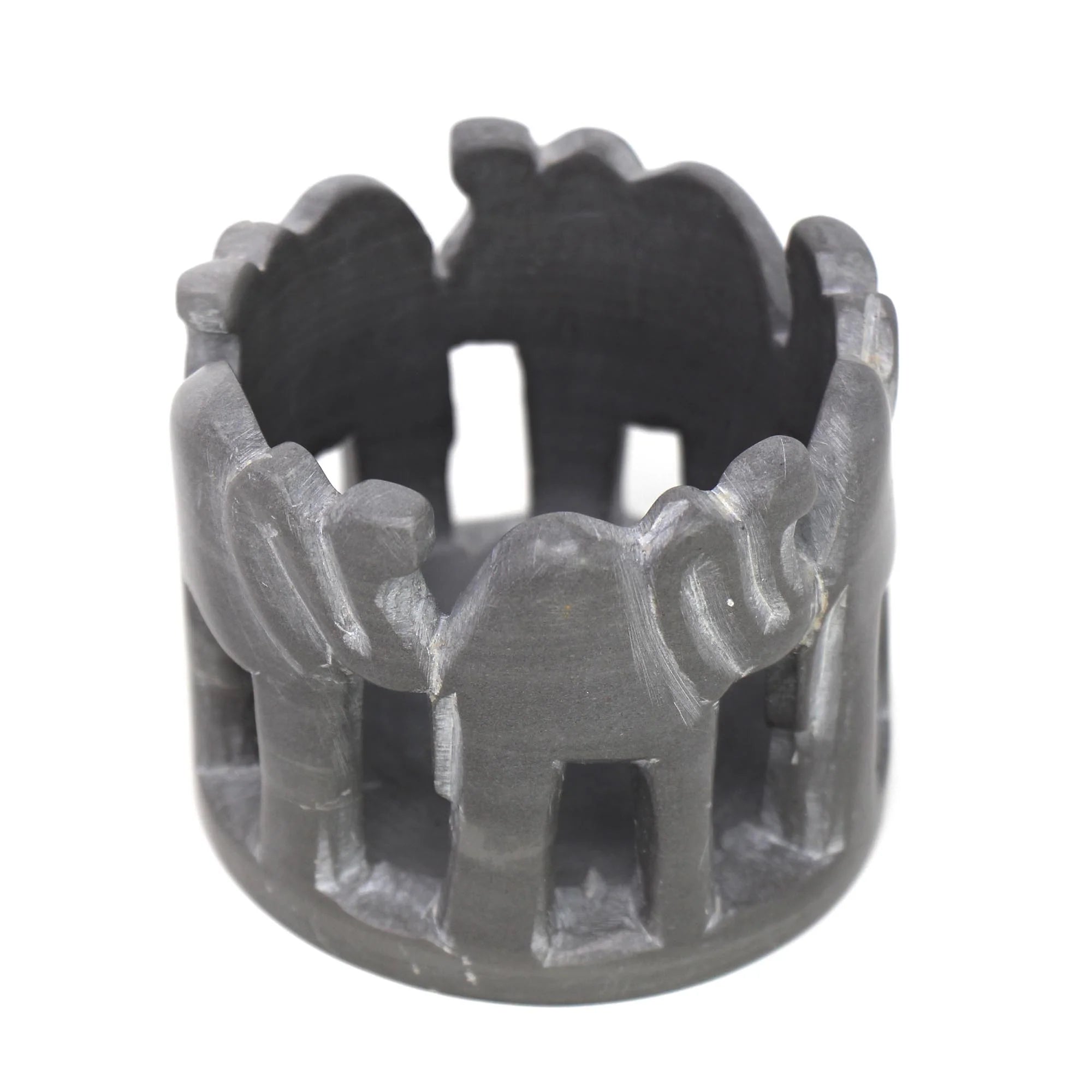 Circle of Elephants Soapstone Sculpture, 3 to 3.5-inch - Dark Stone