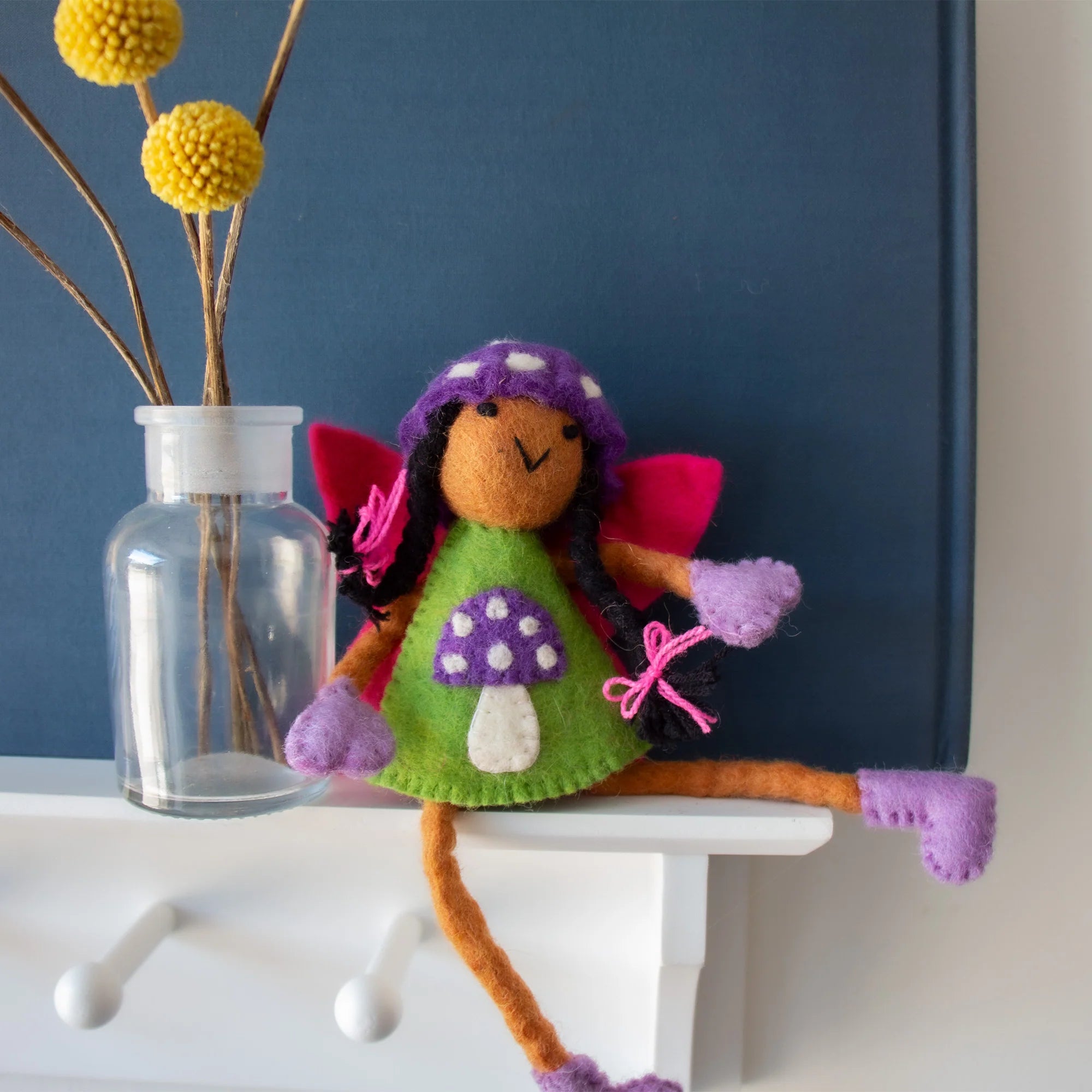 Mushroom Bonnet Tooth Fairy Pillow Raven Purple - Brown Skin