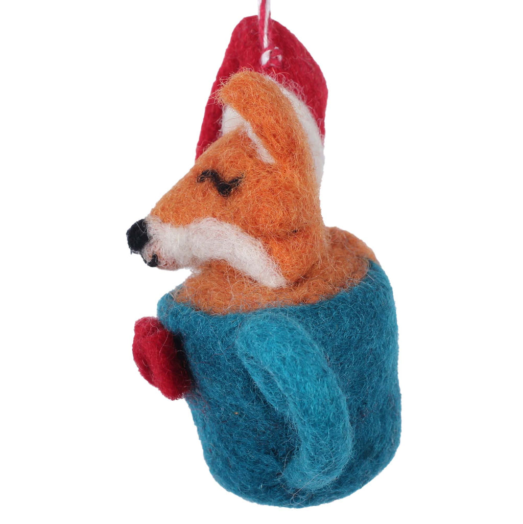 Santa Fox Coffee Cup Felt Christmas Ornament