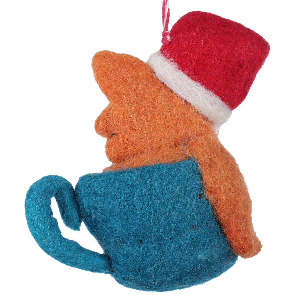 Santa Fox Coffee Cup Felt Christmas Ornament