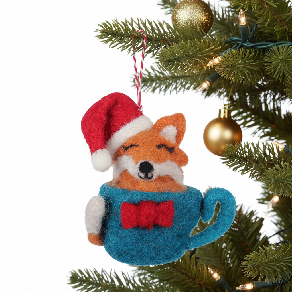 Santa Fox Coffee Cup Felt Christmas Ornament