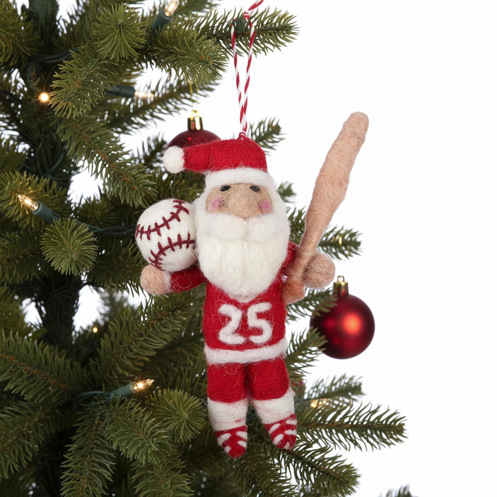 Coach Claus Baseball Felt Christmas Ornament