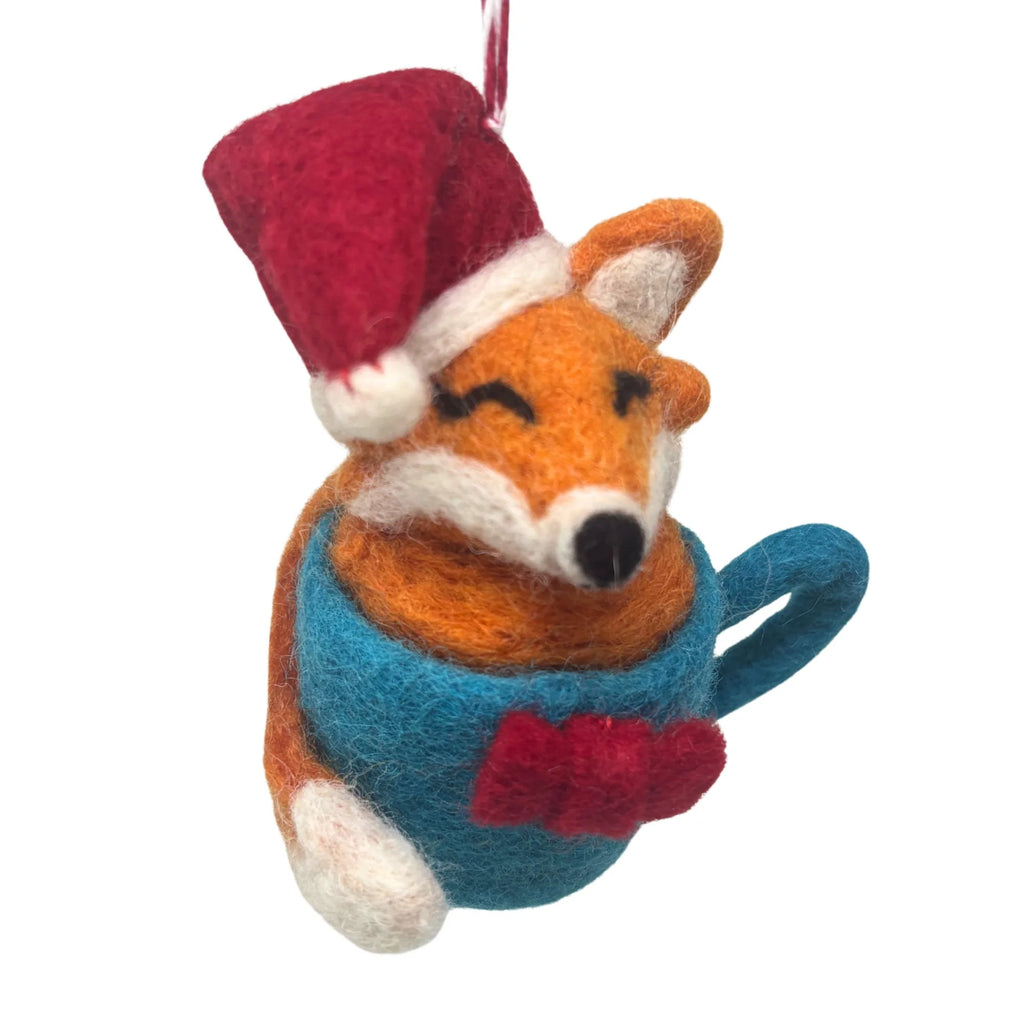 Santa Fox Coffee Cup Felt Christmas Ornament