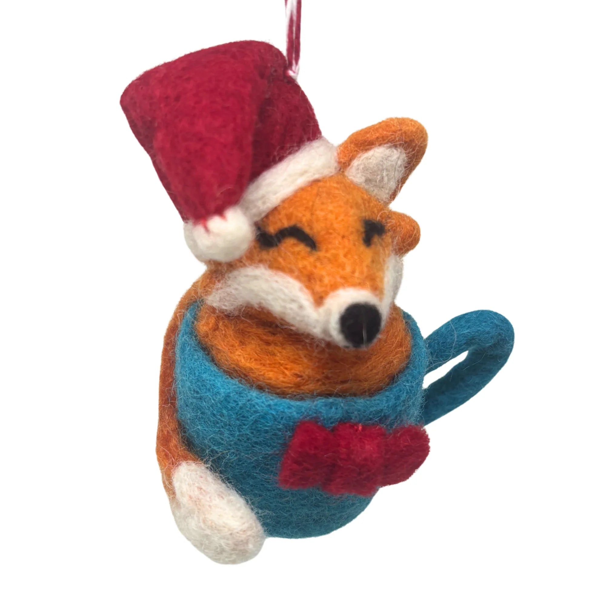 Santa Fox Coffee Cup Felt Christmas Ornament