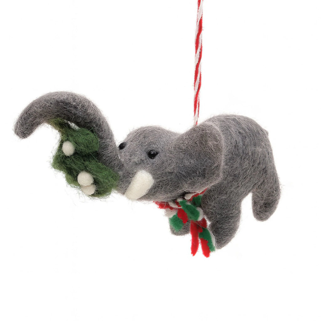 Elephant and Misletoe Felt Christmas Ornament
