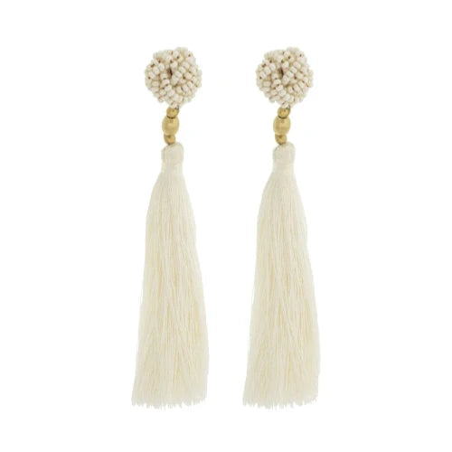 The Rosette Tassel Earring, Cream - Aid Through Trade