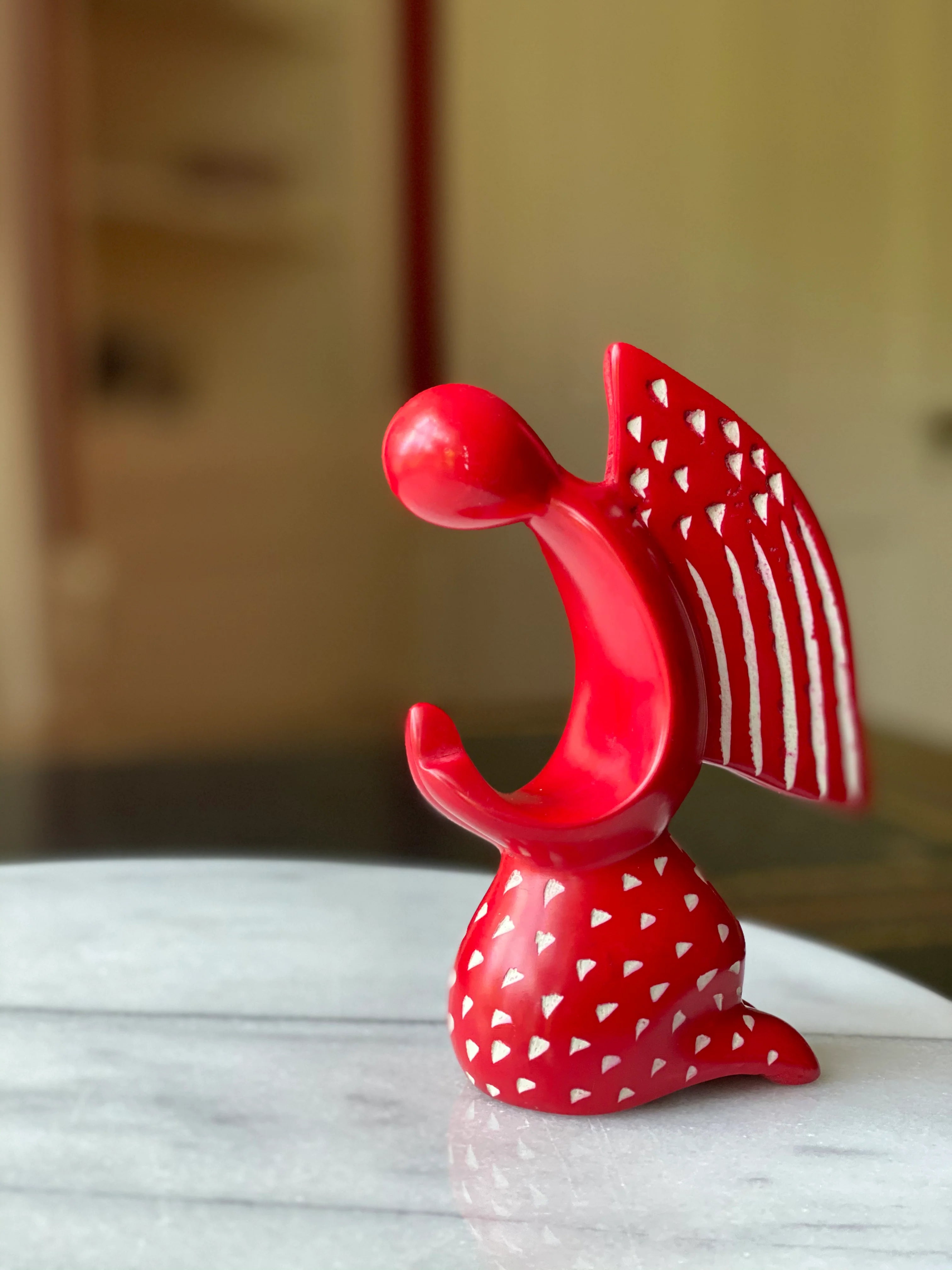 Praying Angel Soapstone Sculpture - Red Finish