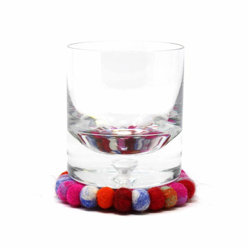 Hand Crafted Felt Ball Coasters from Nepal: 4-pack, Rainbow - Global Groove (T)
