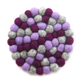 Hand Crafted Felt Ball Trivets from Nepal: Round Chakra, Purples - Global Groove (T)