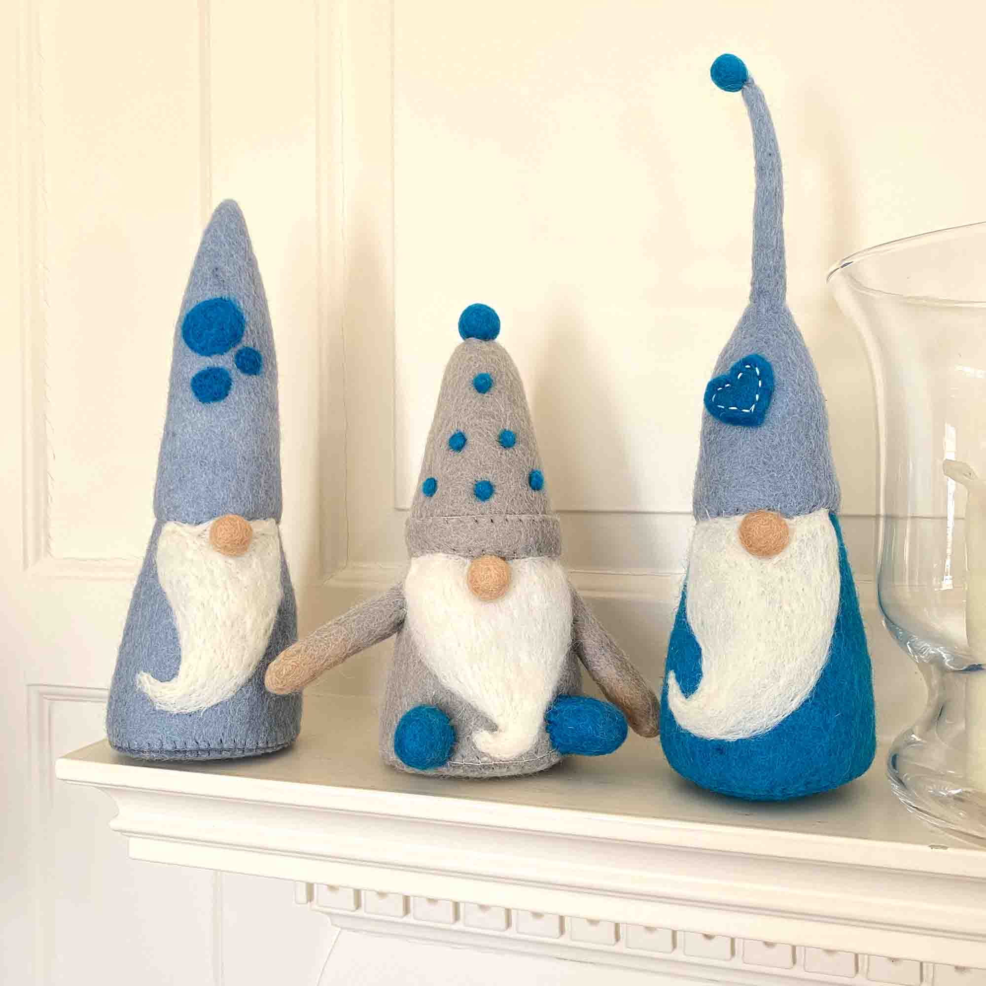 Winter Blues Felt Gnomes Trio, Set of 3