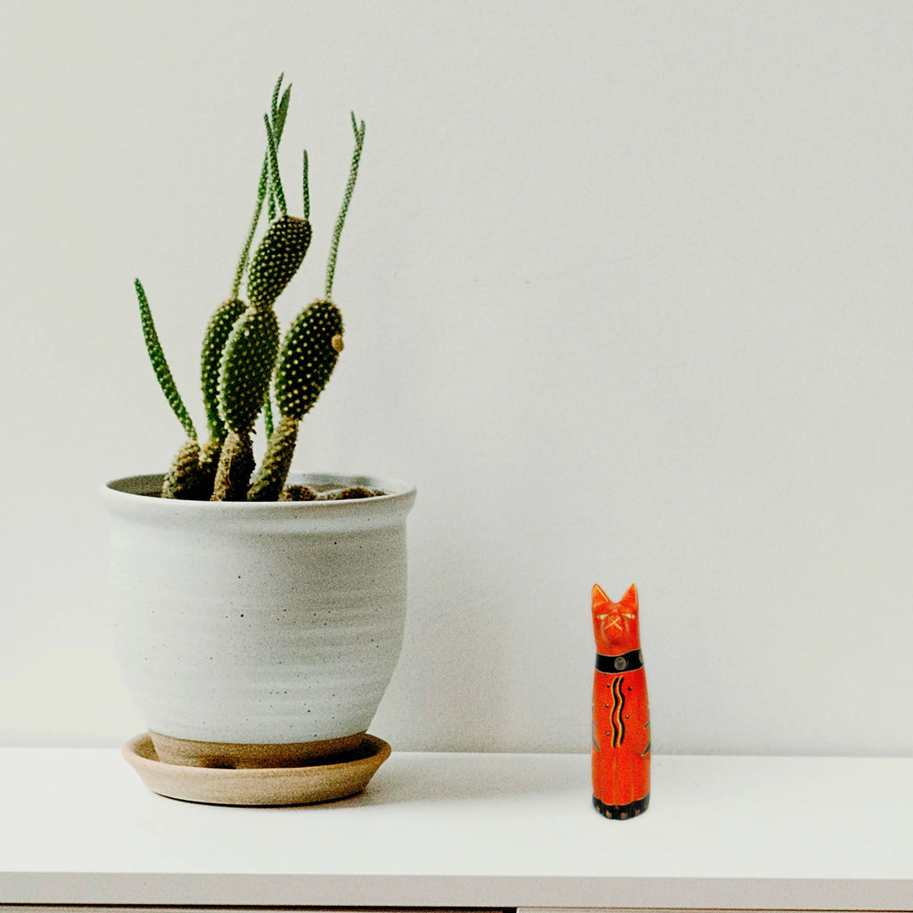 Handcrafted 5-inch Soapstone Sitting Cat Sculpture in Orange - Smolart