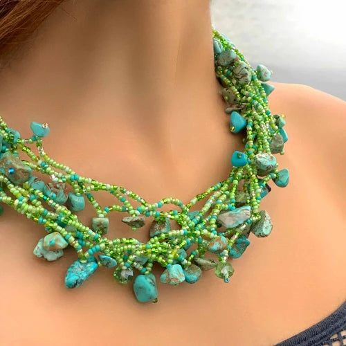 Chunky Stone Necklace - Seafoam Greens - Lucias Imports (J)
