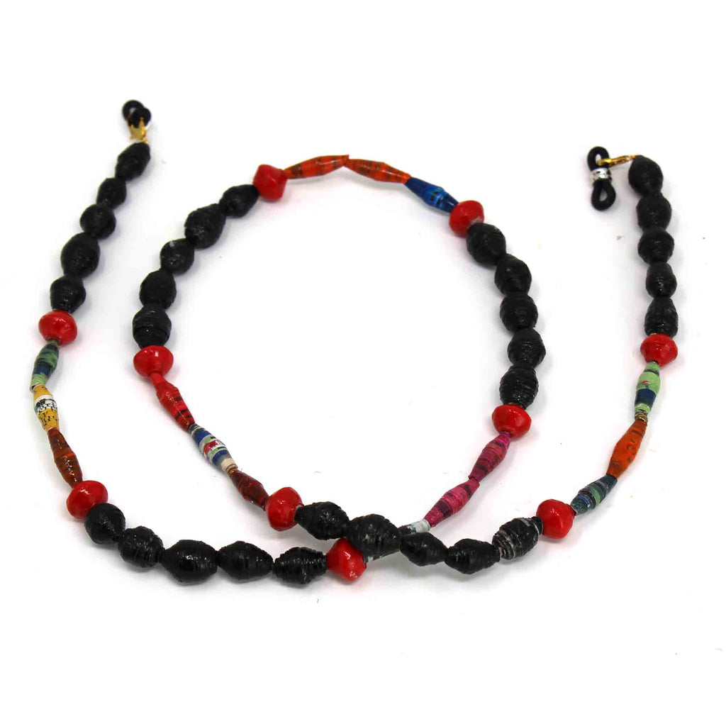 Face Mask/Eyeglass Paper Bead Chain, Small Black Beads