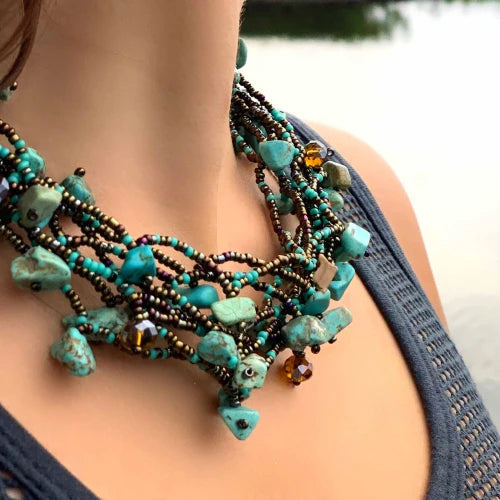 Chunky Stone Necklace - Turquoise - Lucias Imports (J)