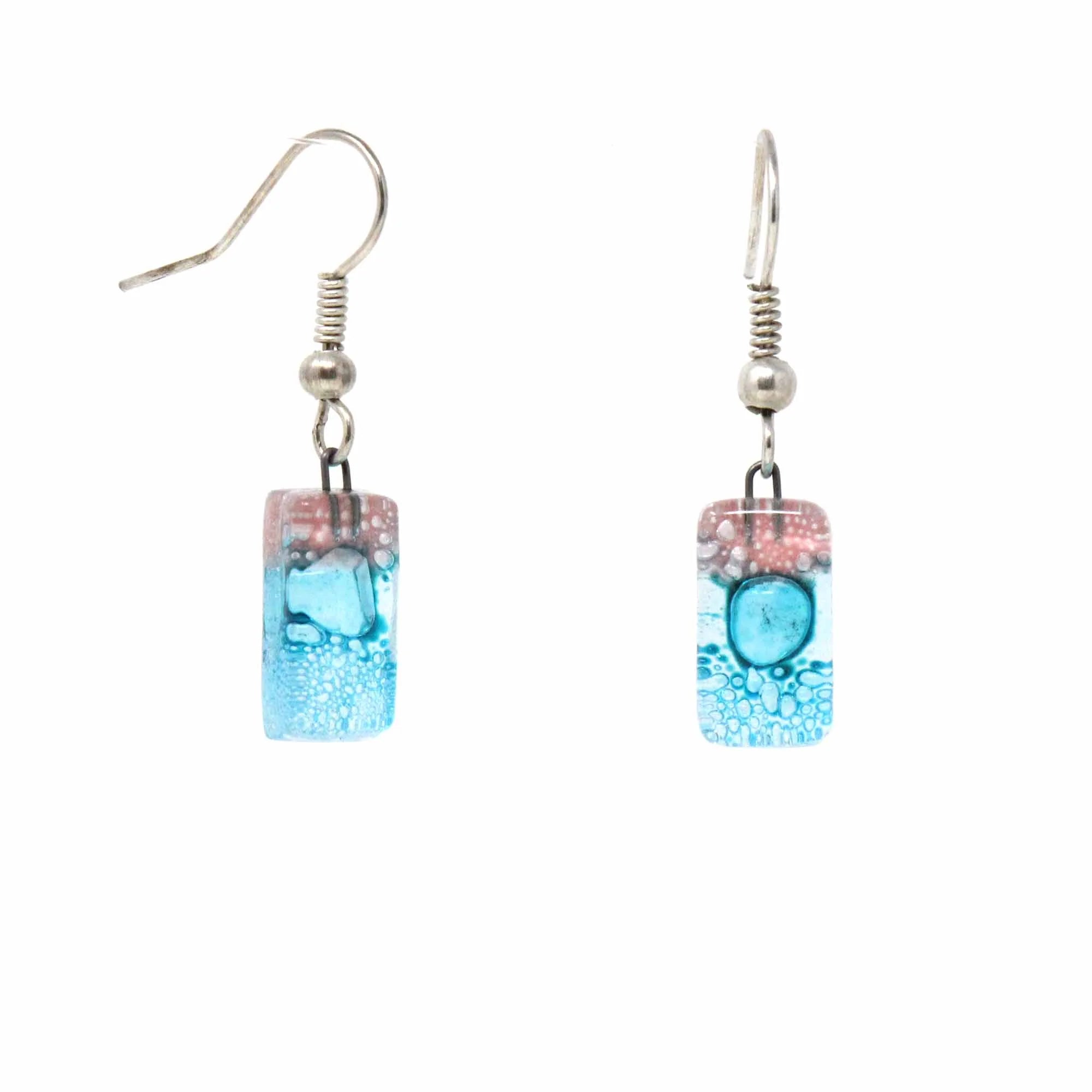 Pink and Blue Bubble Small Glass Earrings - Tili Glass