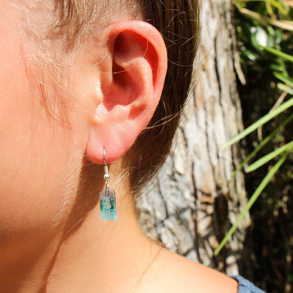 Pink and Blue Bubble Small Glass Earrings - Tili Glass