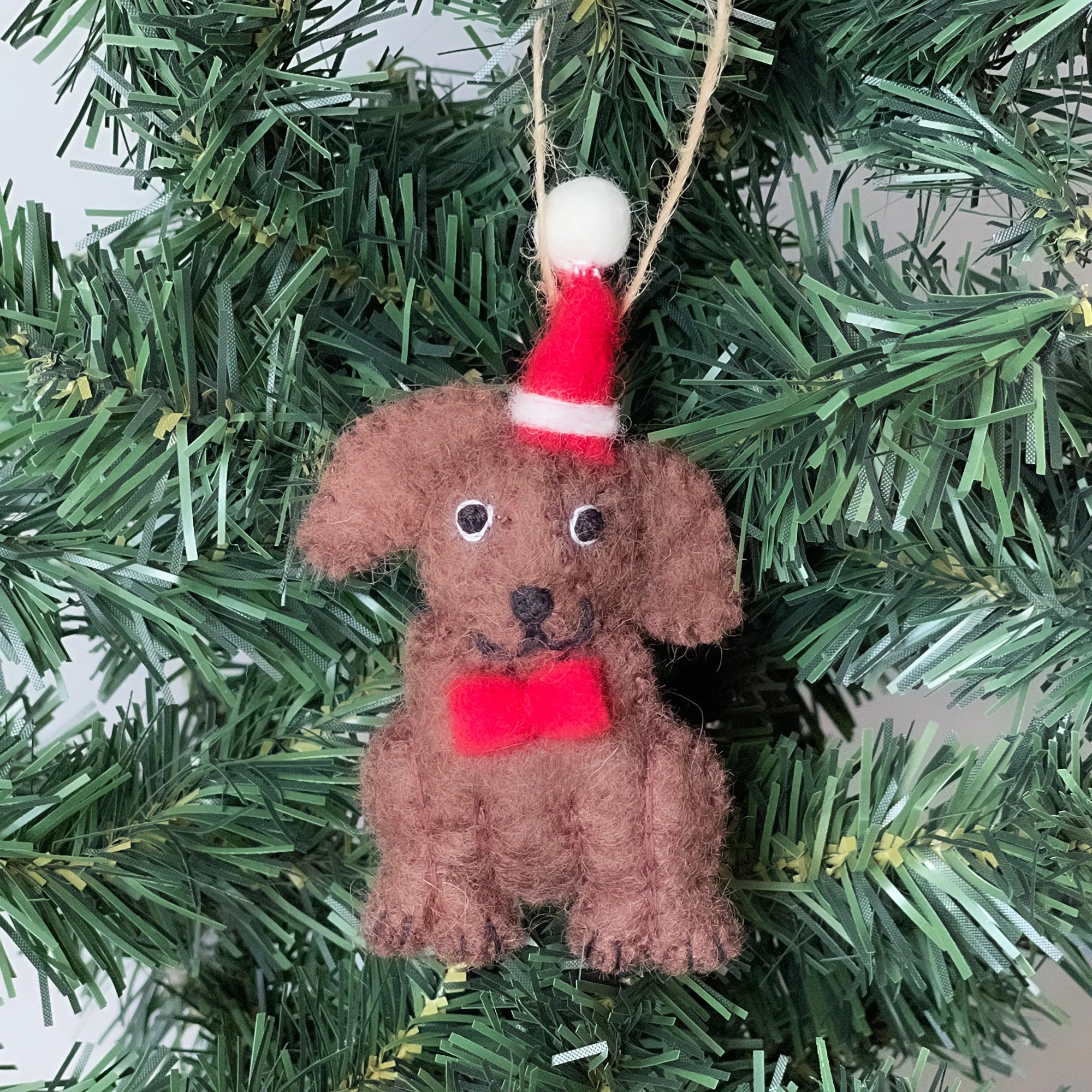 Chocolate Labrador Santa Handmade Felt Ornaments, Set of 2