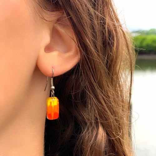 Fire Design Small Glass Earrings - Tili Glass