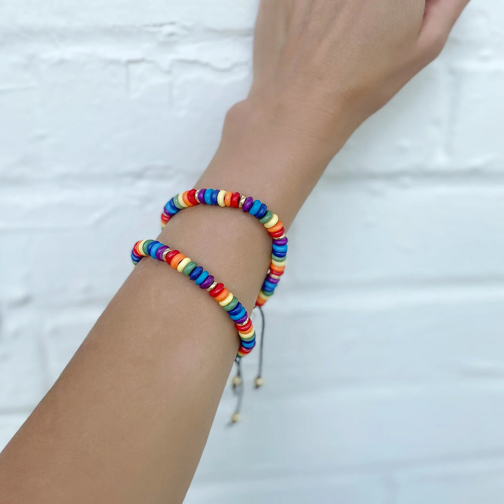 Rainbow Adjustable Bone Bead Bracelet Set