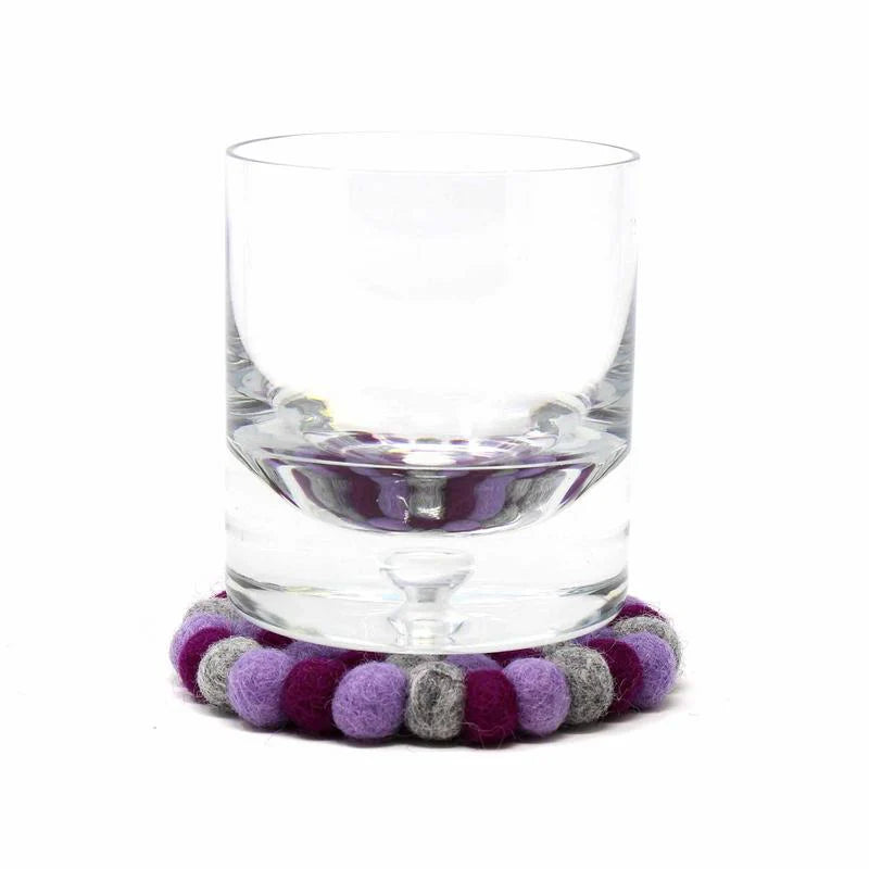 Hand Crafted Felt Ball Coasters from Nepal: 4-pack, Chakra Purples - Global Groove (T)