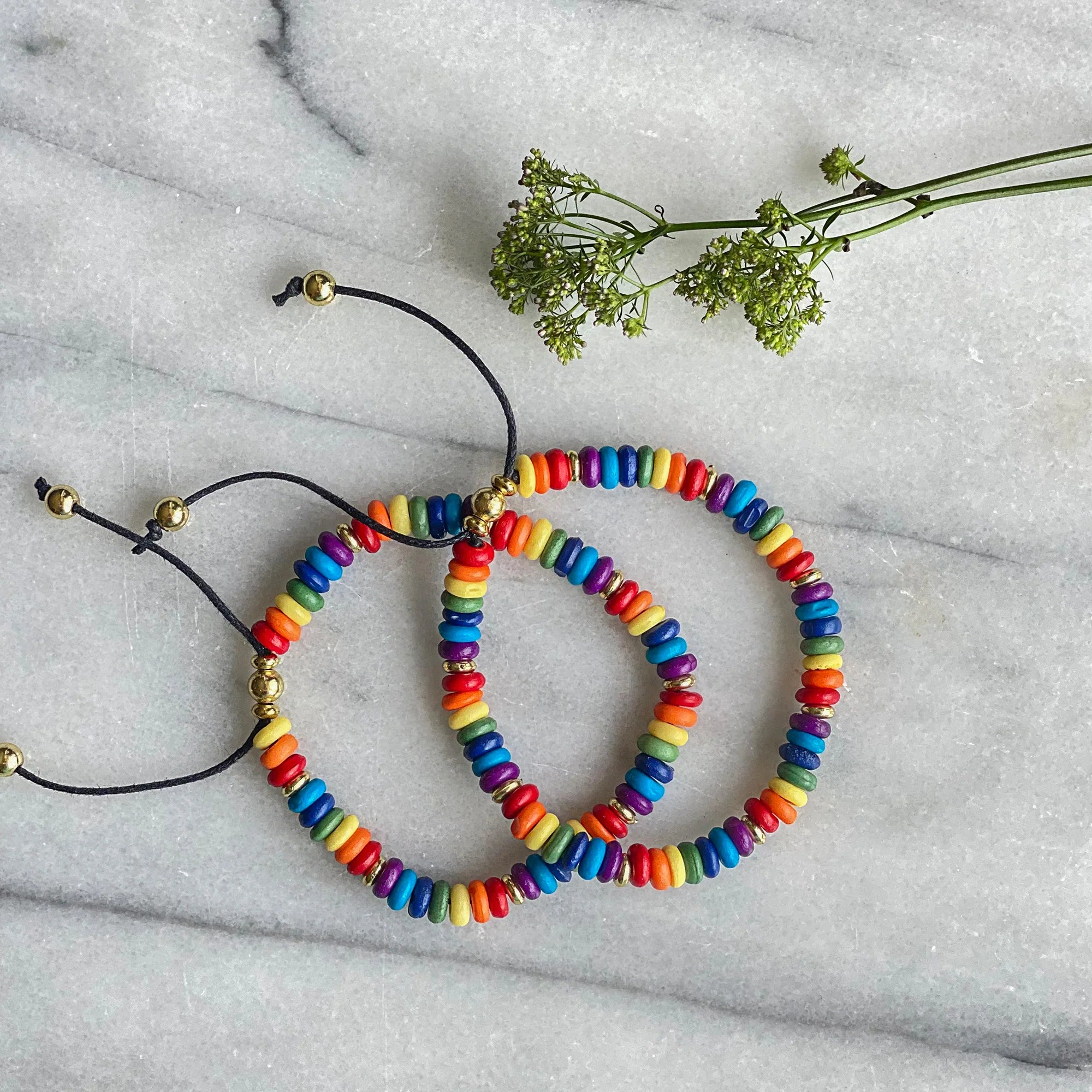Rainbow Adjustable Bone Bead Bracelet Set