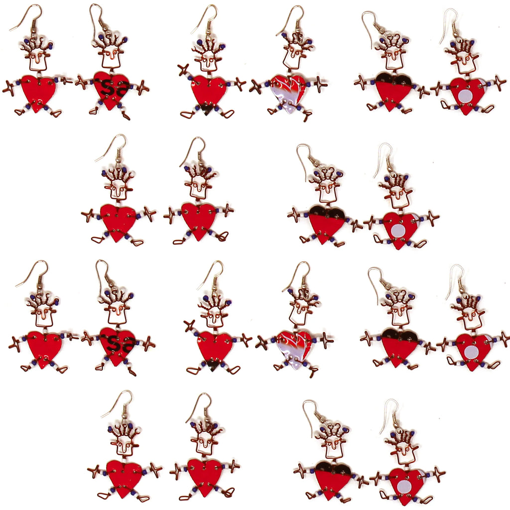 Set of 10 Dancing Heart Earrings in Red