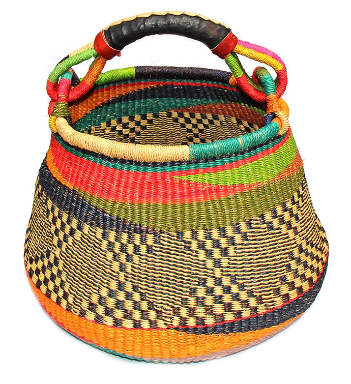 Bolga Pot Design Market Basket, Mixed Colors