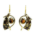 Tucked Tiger Eye Brass Earrings - Brass Images (E)