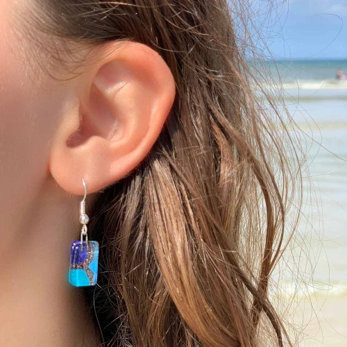 Blue Earthtones Small Glass Earrings - Tili Glass
