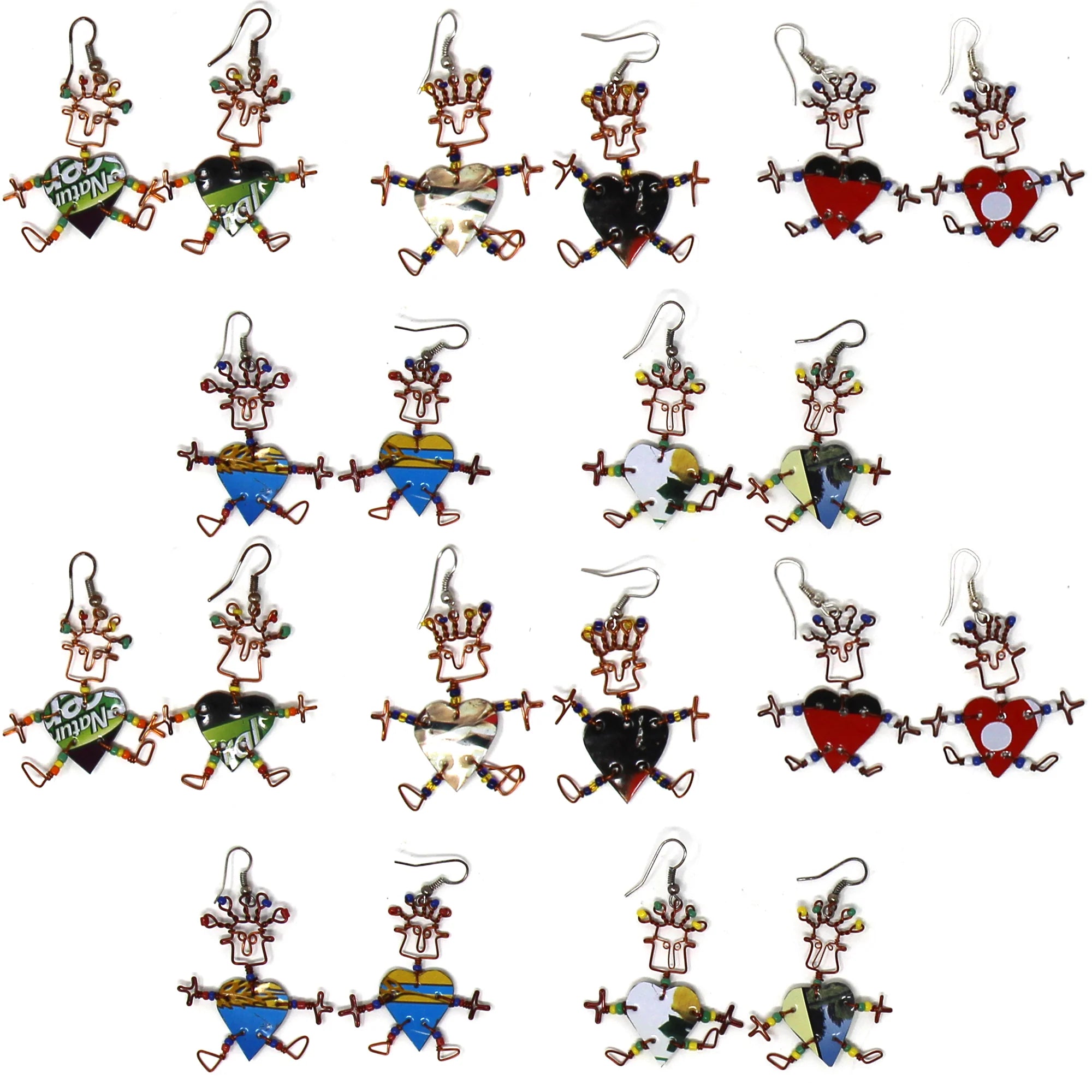 Set of 10 Dancing Heart Earrings in Various Colors - Creative Alternatives