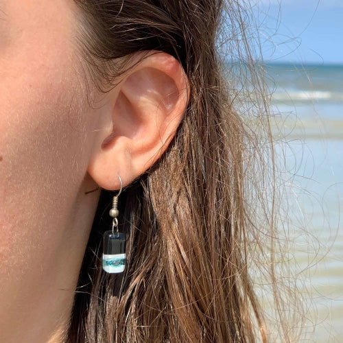 Black Tie Design Small Glass Earrings - Tili Glass