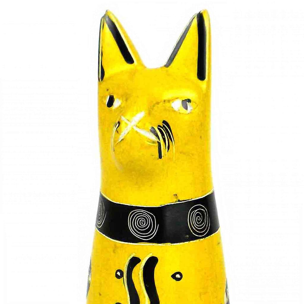 Handcrafted 5-inch Soapstone Sitting Cat Sculpture in Yellow - Smolart