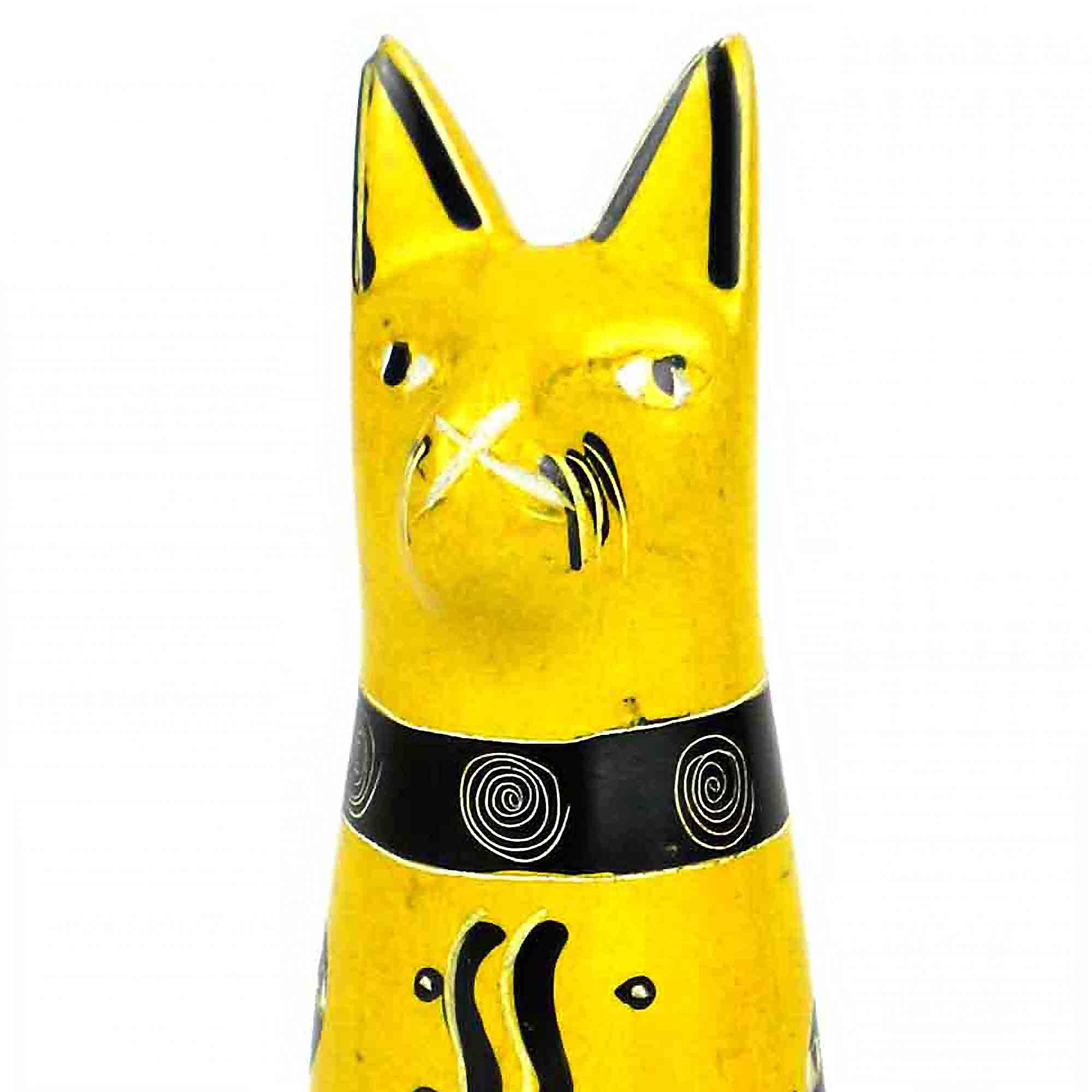 Handcrafted 5-inch Soapstone Sitting Cat Sculpture in Yellow - Smolart