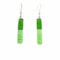 Long Rectangle Glass Dangle Earrings, Green Bubbles - Tili Glass
